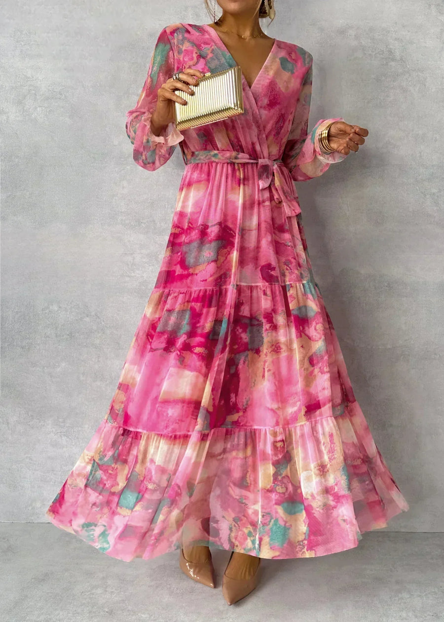 Vestido Maxi Elegante Envolvente - Mangas Largas - Para Fiesta
