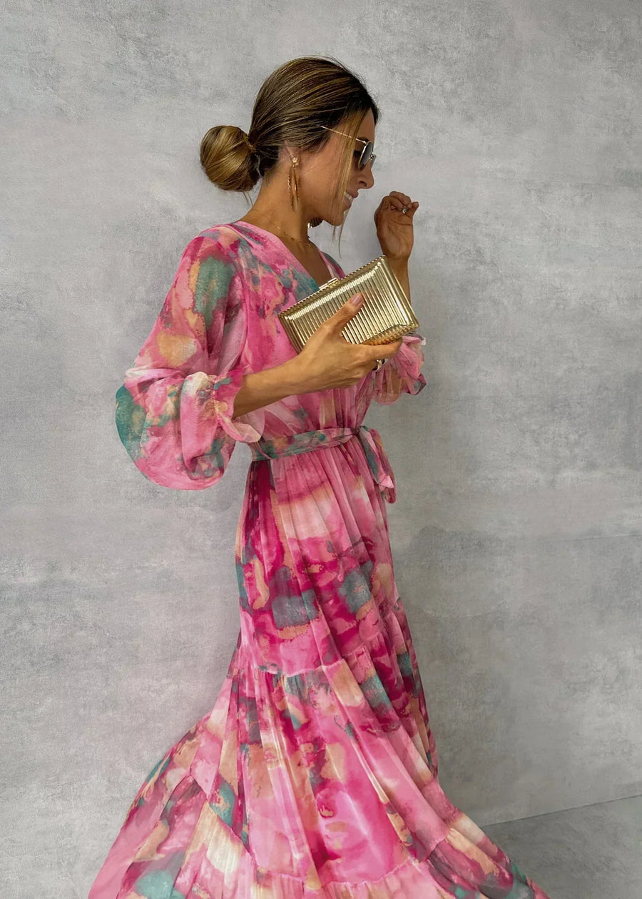 Vestido Maxi Elegante Envolvente - Mangas Largas - Para Fiesta