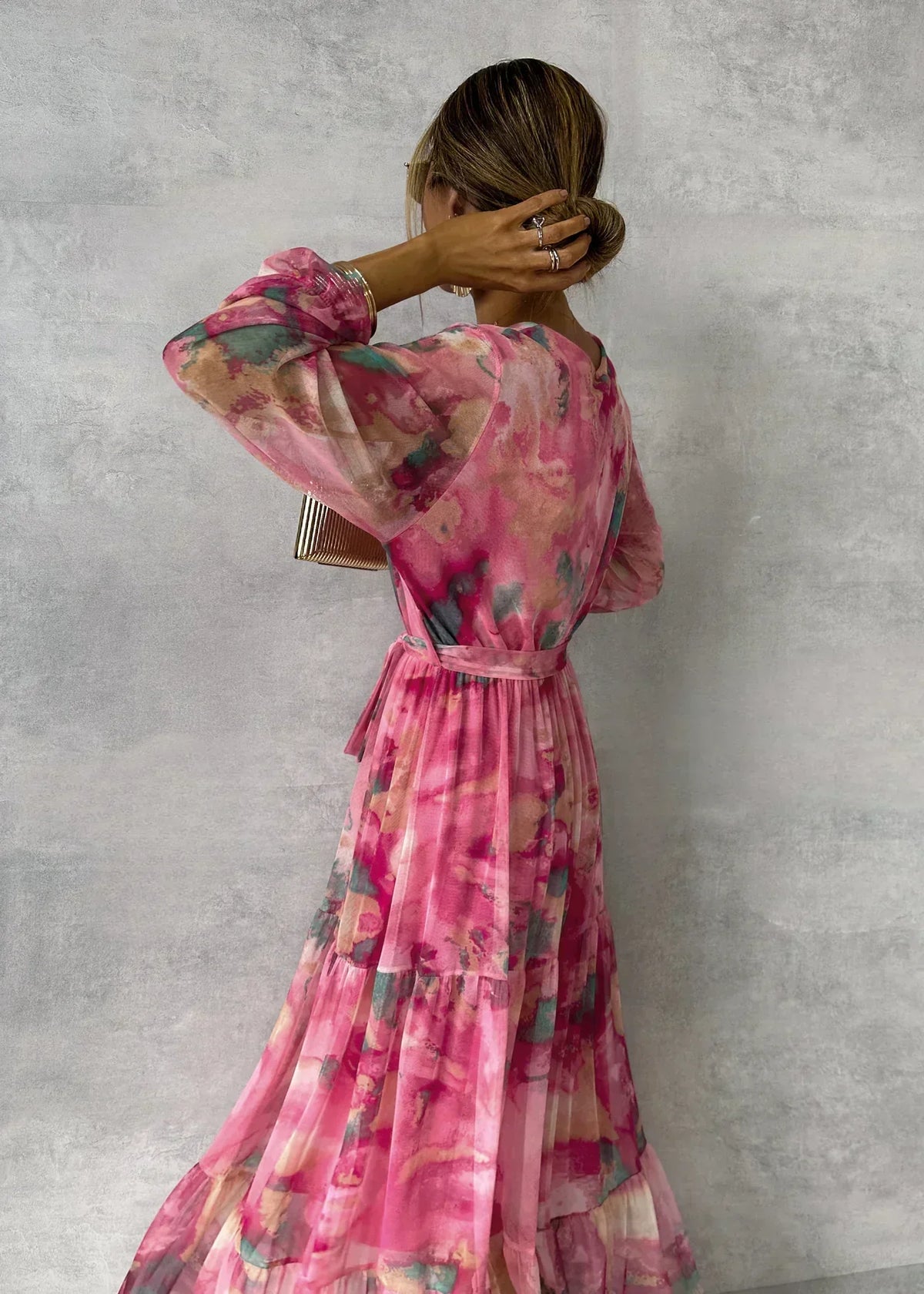 Vestido Maxi Elegante Envolvente - Mangas Largas - Para Fiesta