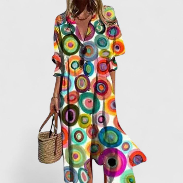 Vestido maxi floral para mujer con botones