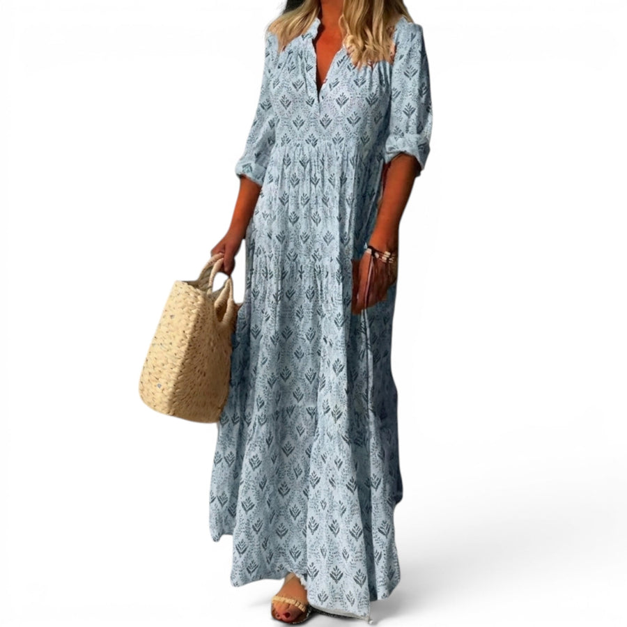 Vestido maxi para mujer con cuello en V, corte holgado y estampado vintage