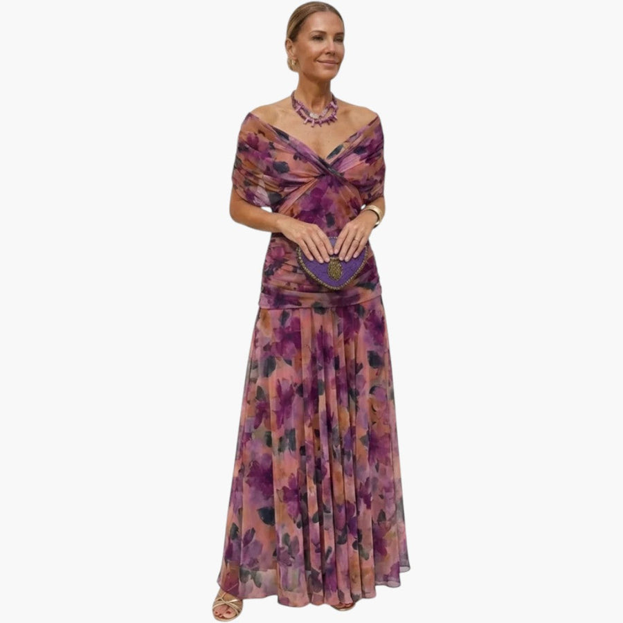 Vestido Maxi para Mujer con Escote en V y Pliegues en la Cintura