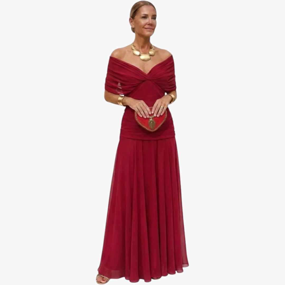 Vestido Maxi para Mujer con Escote en V y Pliegues en la Cintura