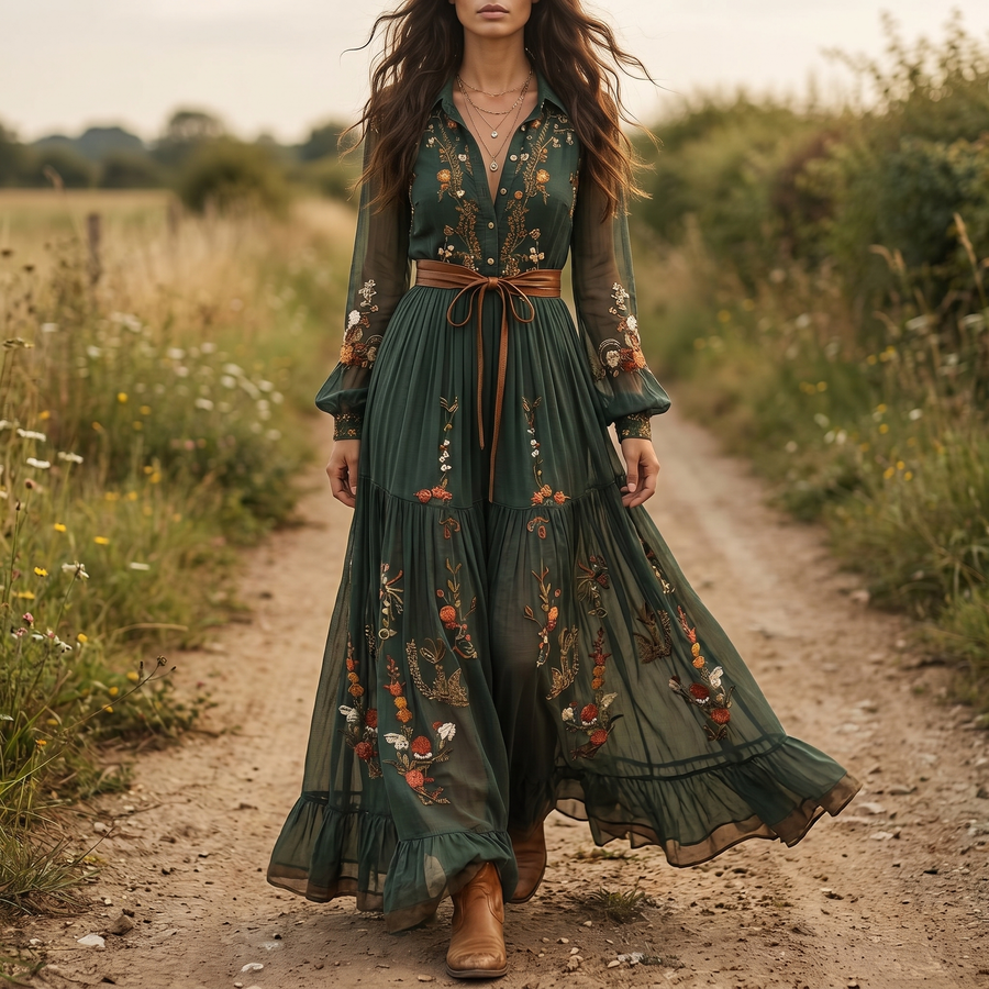 Vestido Maxi para Mujer con Estampado Floral | Vestido Plisado de Verano con Botones