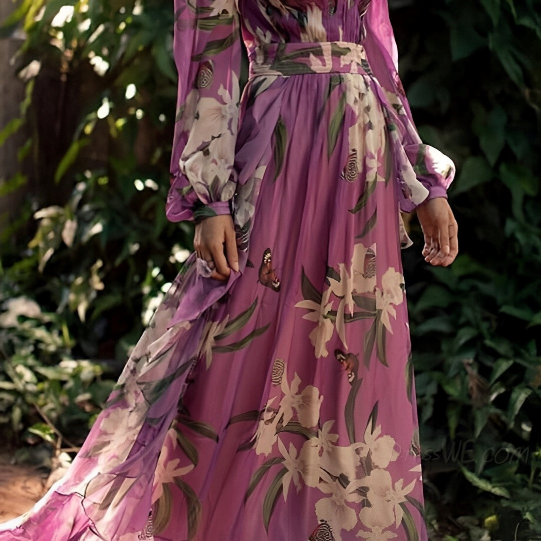 Vestido maxi para mujer con estampado floral y escote en V