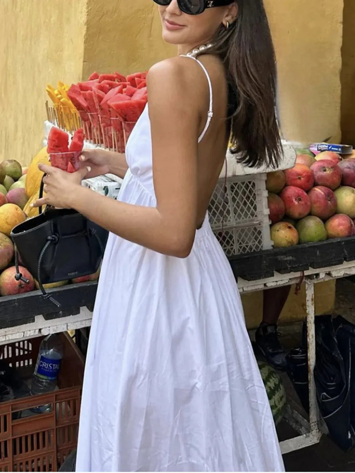 Vestido maxi sin mangas con espalda descubierta y escote en V
