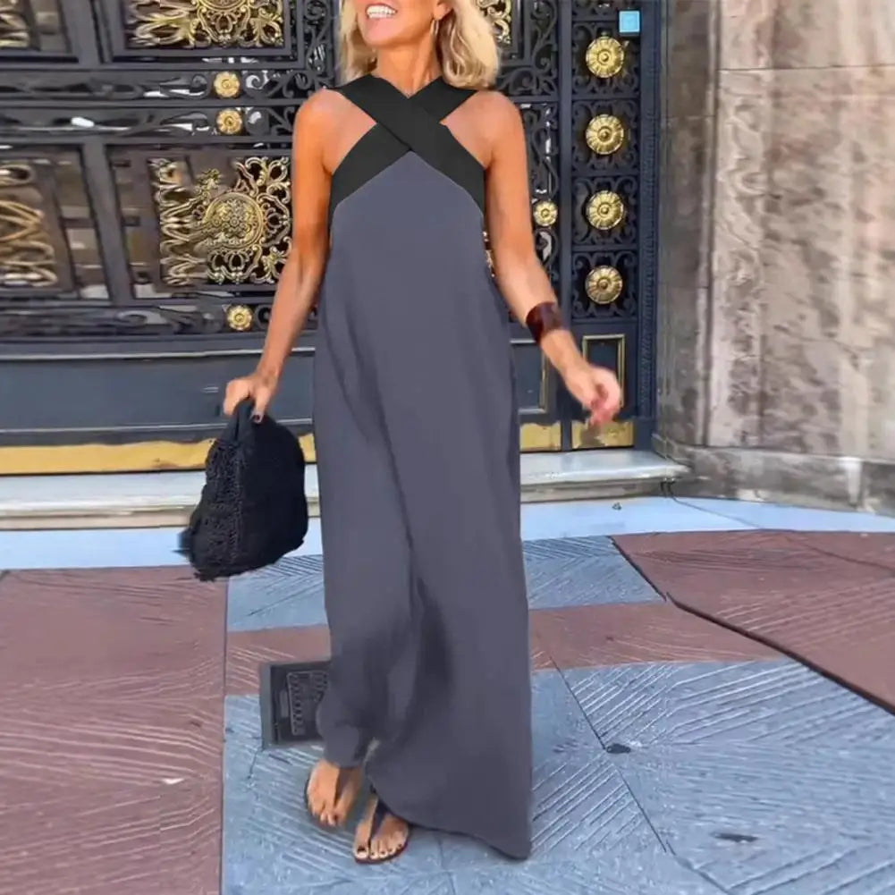 Vestido maxi sin mangas de corte en A para mujer