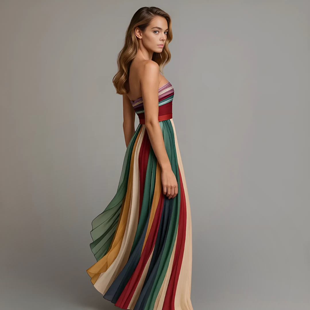 Vestido maxi sin tirantes corte A escotado