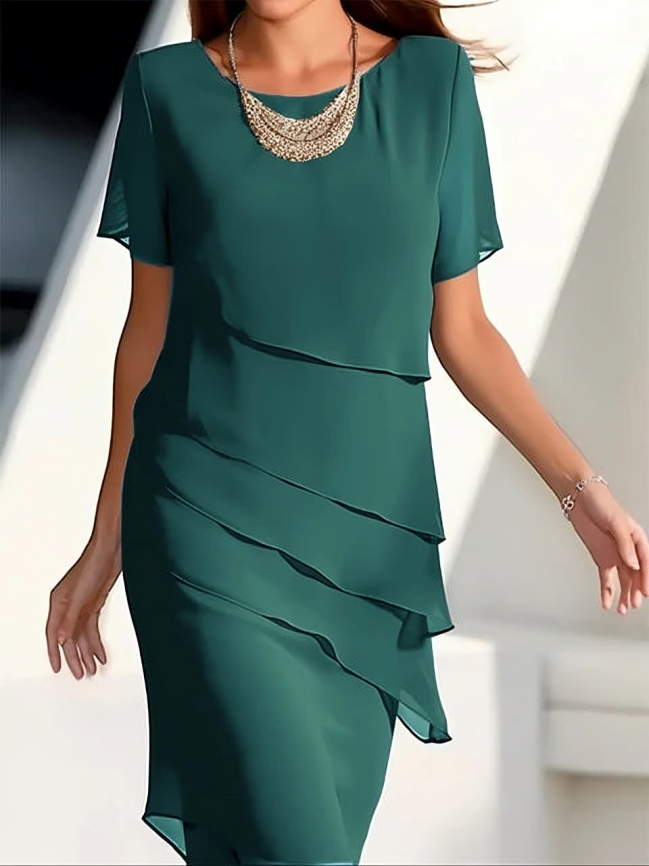 Vestido midi a capas - Elegante y chic - Manga corta