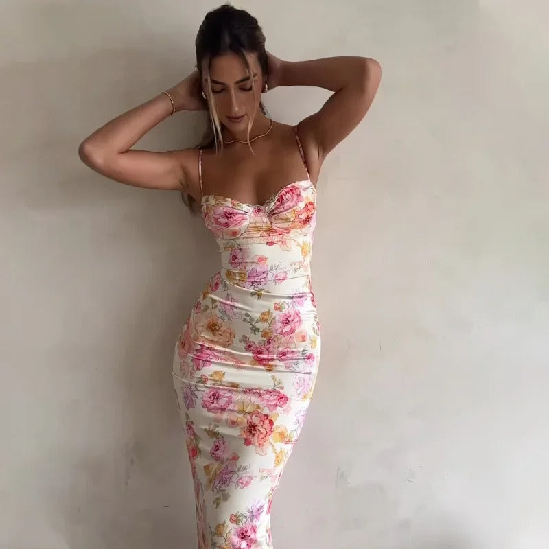 Vestido midi ajustado con estampado floral para mujer