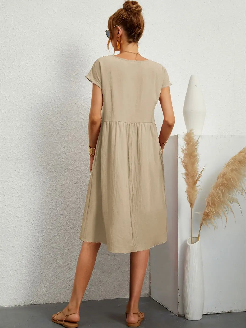 Vestido midi casual con corte en A para mujer