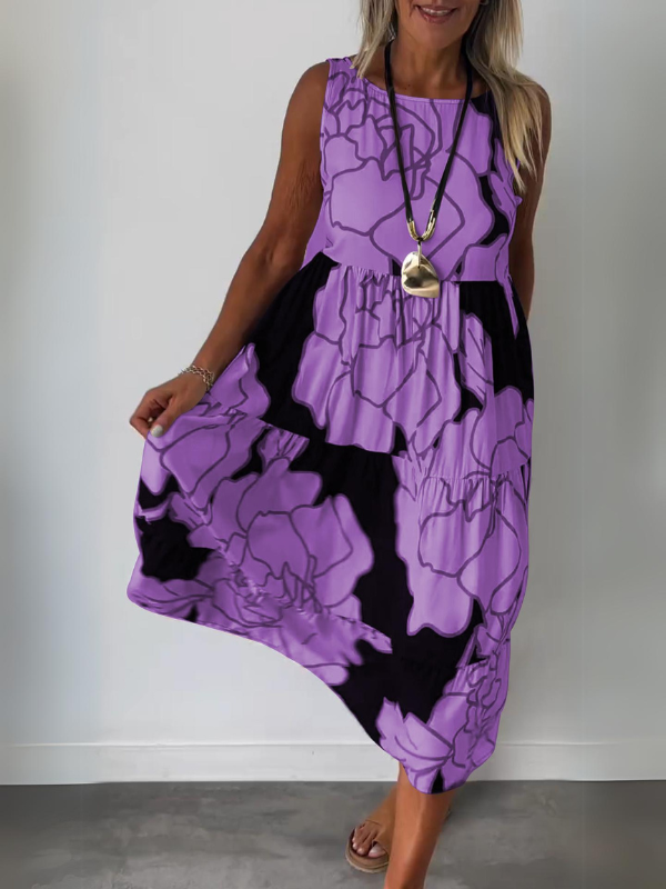 Vestido midi corte A sin mangas con estampado floral
