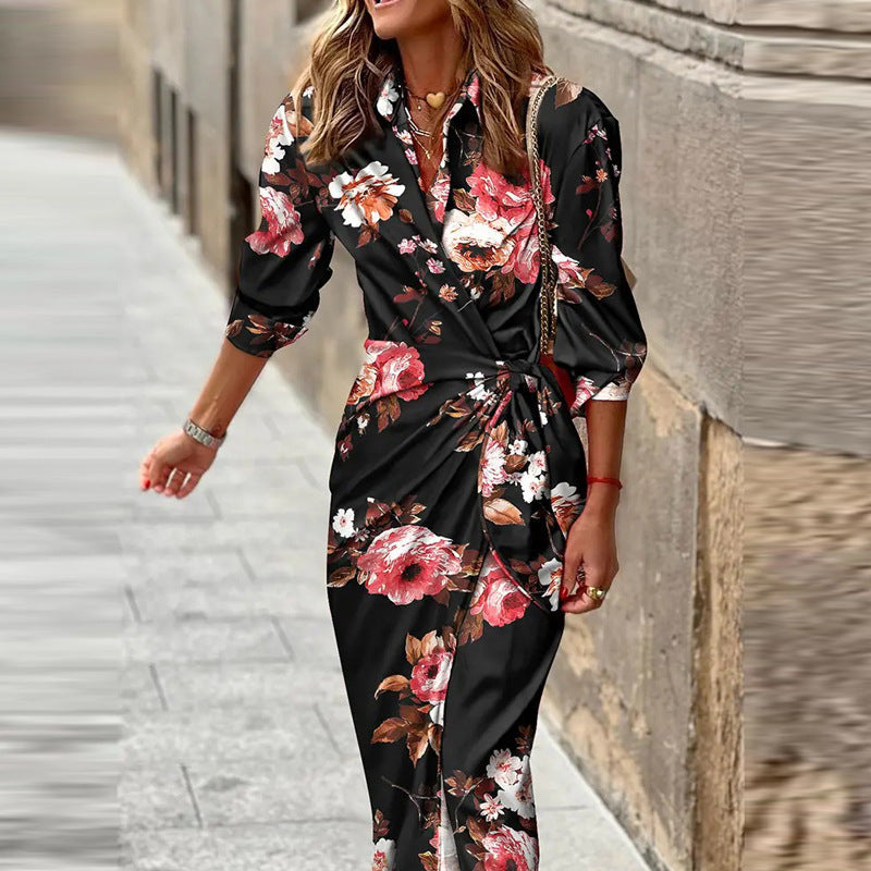 Vestido midi cruzado a rayas para mujer