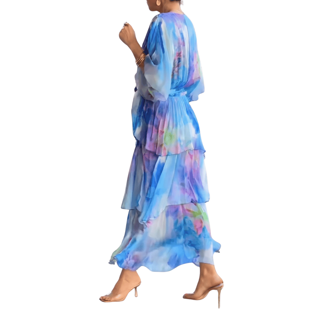 Vestido midi cruzado con cuello en V para mujer