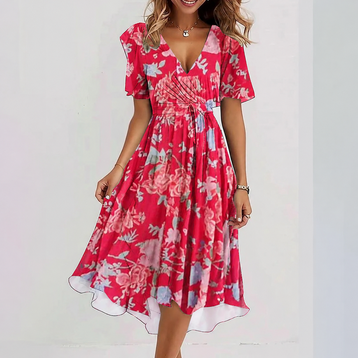 Vestido midi cruzado para mujer con estampado floral