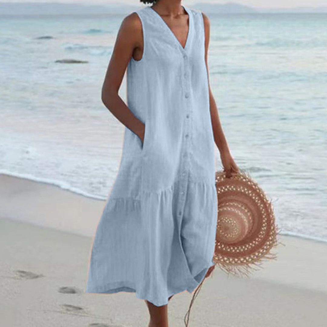 Vestido midi de corte A con botones para mujer