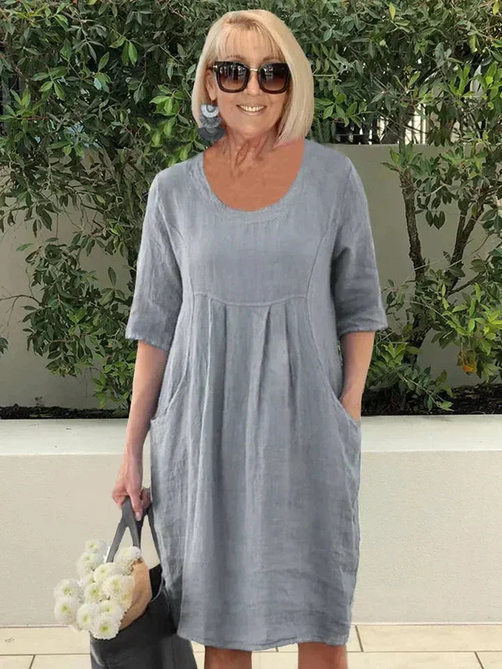 Vestido midi de corte en A con bolsillos para mujer