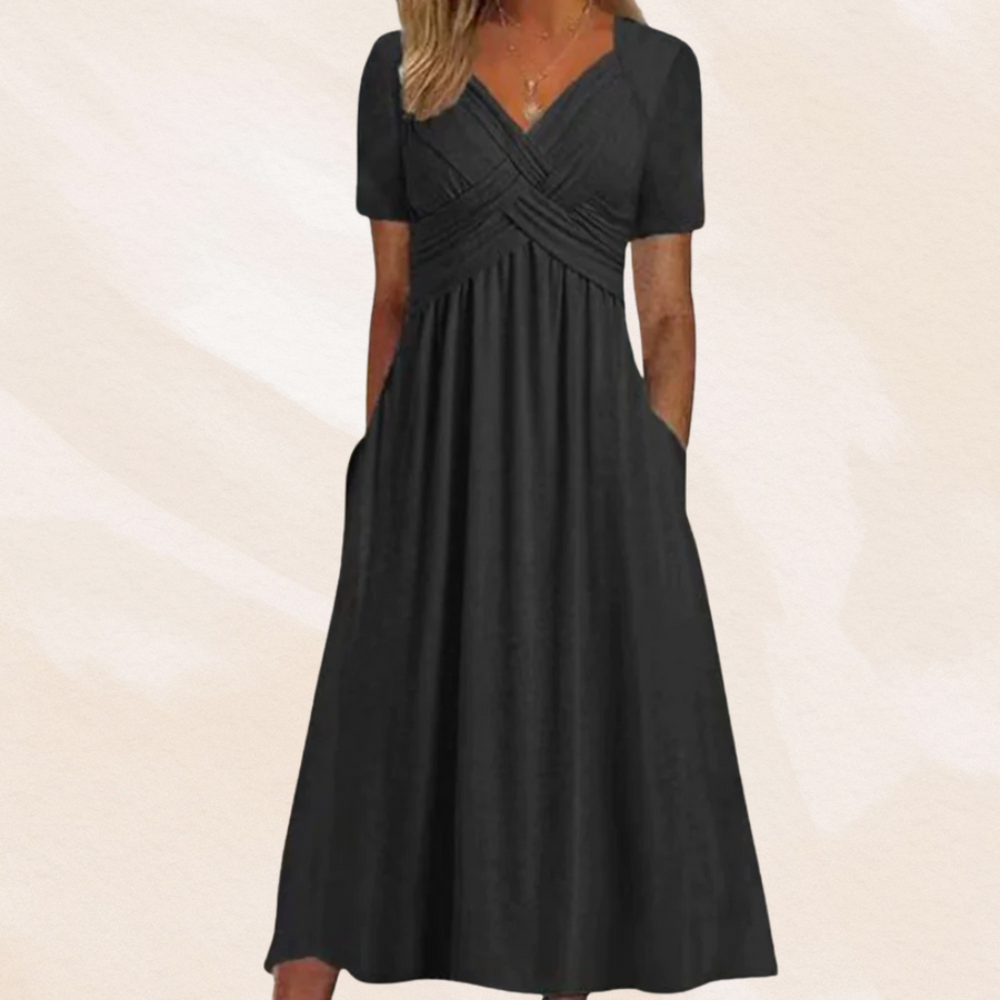 Vestido midi de corte en A con cuello en V para mujer