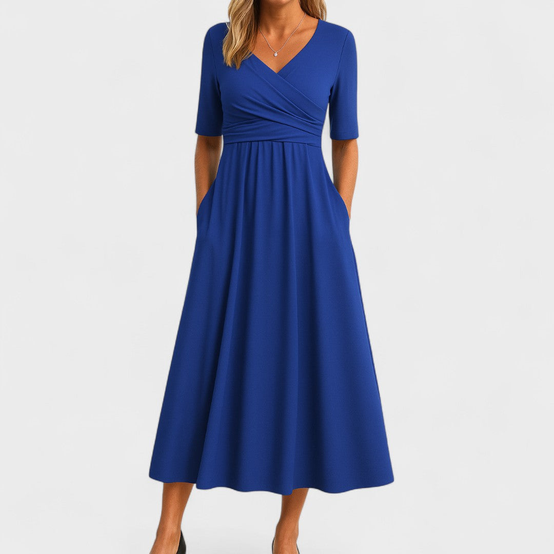 Vestido midi de corte en A con cuello en V para mujer