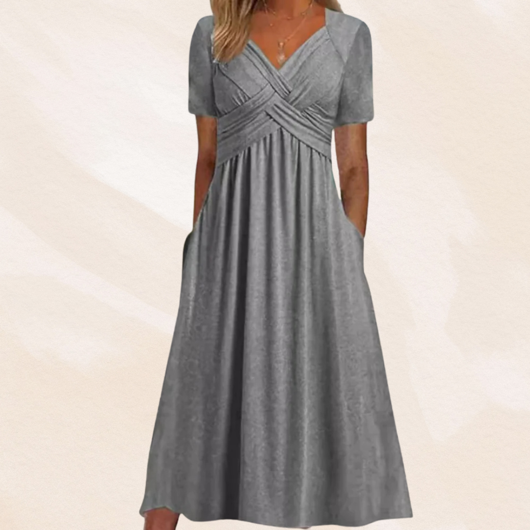 Vestido midi de corte en A con cuello en V para mujer