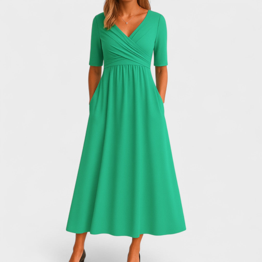 Vestido midi de corte en A con cuello en V para mujer