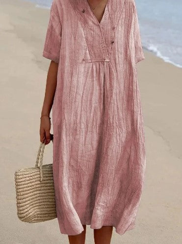 Vestido midi de corte evasé con cuello en V para mujer
