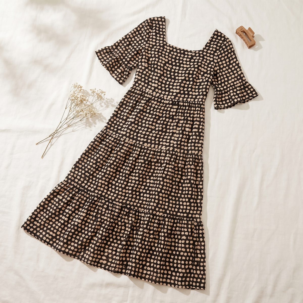 Vestido Midi de Mujer con Volantes | Vestido de Verano Ligero de Corte Holgado