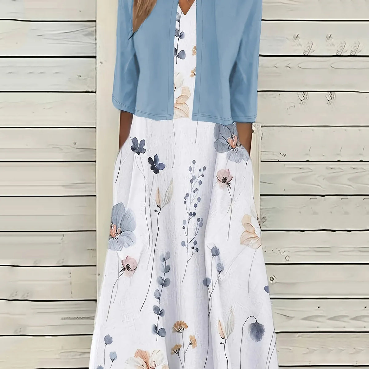Vestido midi dos piezas con estampado floral