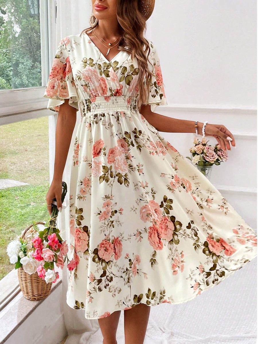 Vestido midi evasé con escote en V