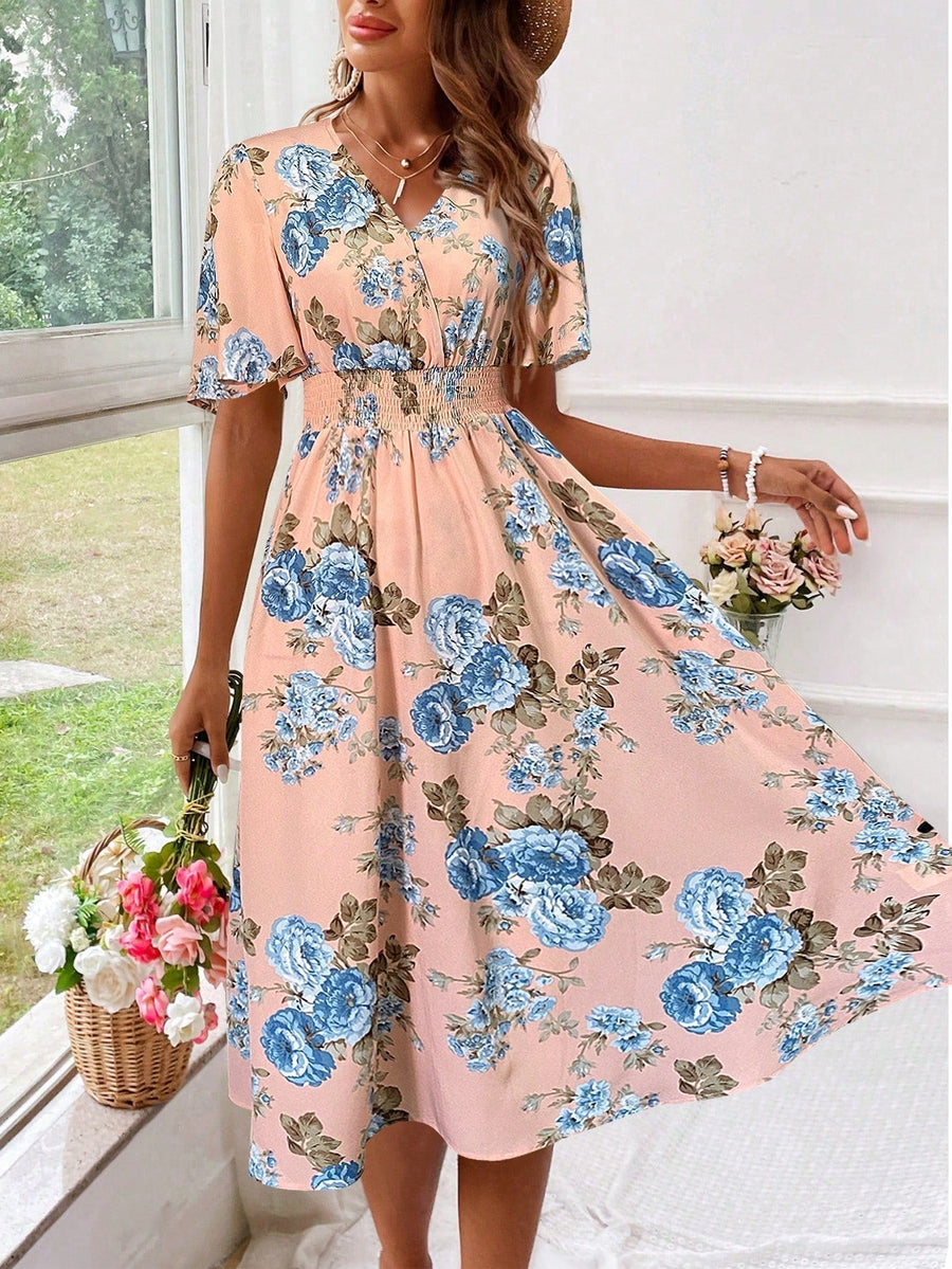 Vestido midi evasé con escote en V