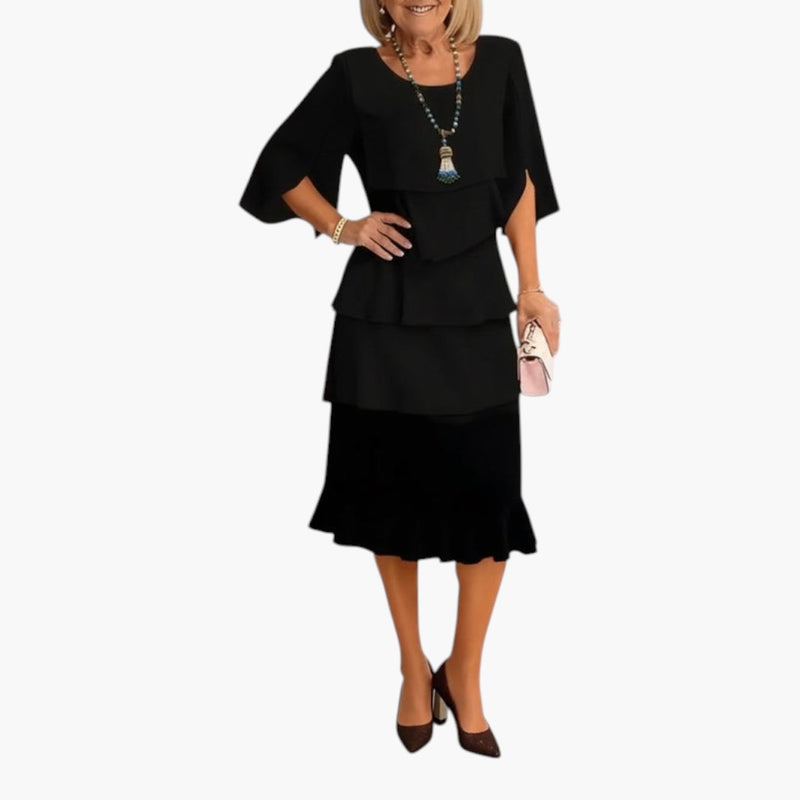 Vestido midi para mujer con mangas abiertas y volantes