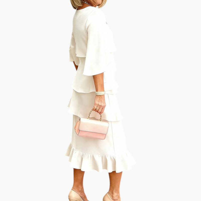 Vestido midi para mujer con mangas abiertas y volantes