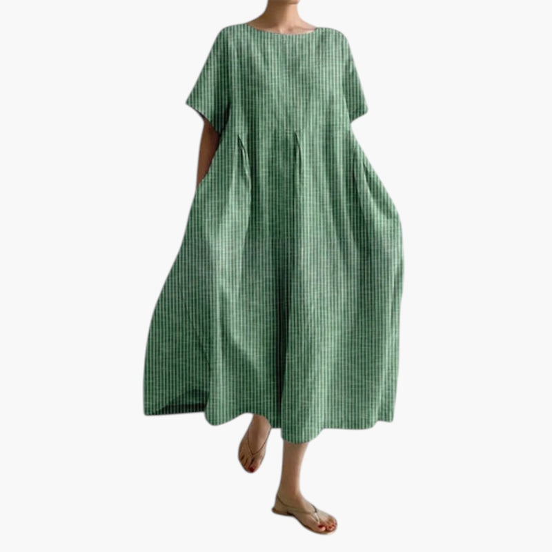 Vestido midi para mujer de manga corta y bolsillos laterales