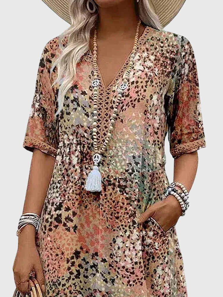 Vestido midi para mujer en corte A con escote en V
