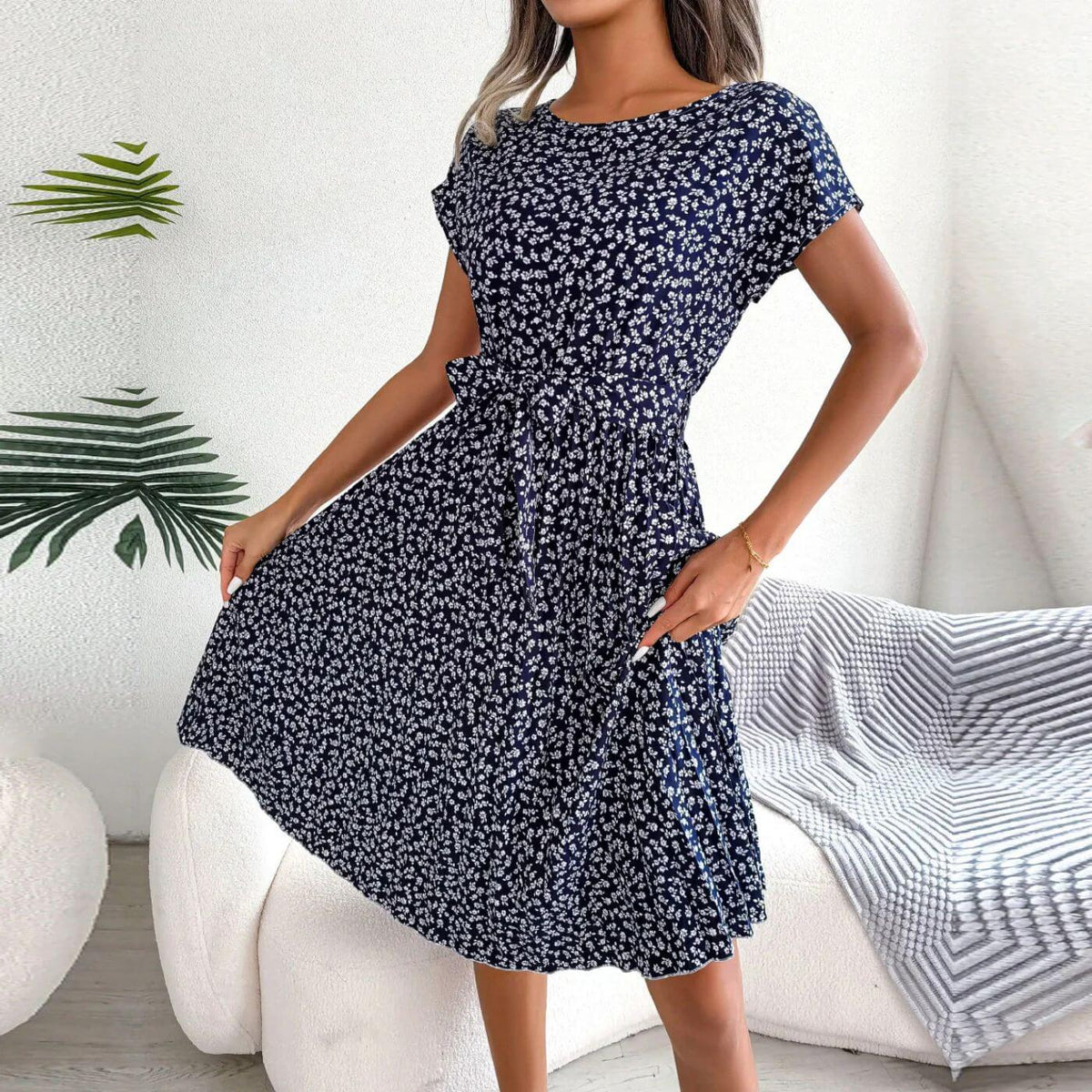 Vestido Midi para Mujer en Línea A con Plisado