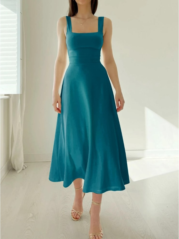 Vestido midi sin mangas de corte en A para mujer
