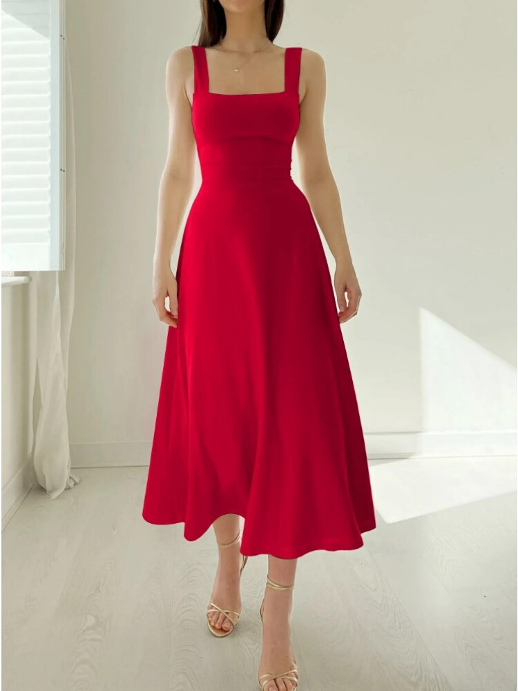 Vestido midi sin mangas de corte en A para mujer