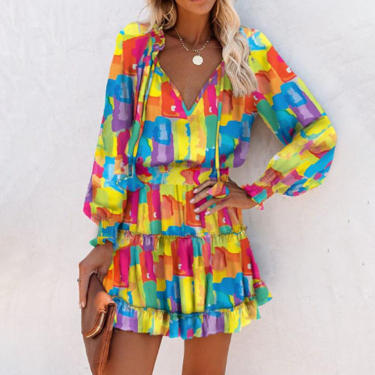 Vestido mini estampado con mangas largas