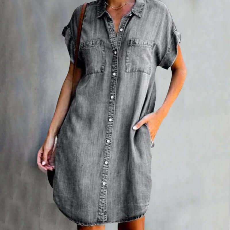 Vestido vaquero corto para mujer con botones