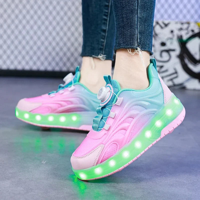 Zapatillas con ruedas y luces LED para niños – Sneakers luminosos para niños y niñas con ruedas recargables por USB
