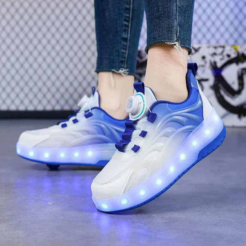 Zapatillas con ruedas y luces LED para niños – Sneakers luminosos para niños y niñas con ruedas recargables por USB