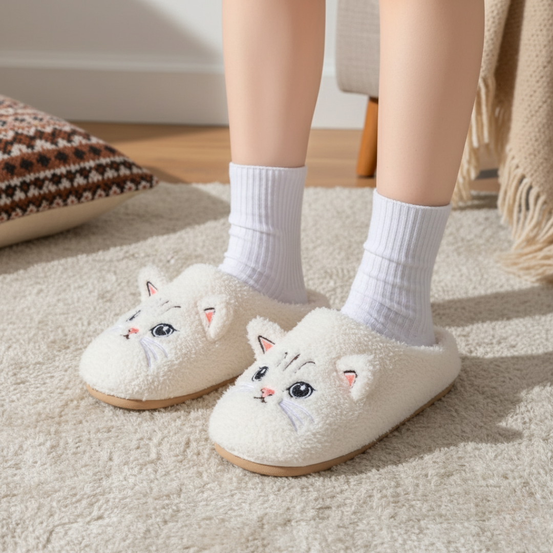 Zapatillas de casa acogedoras con diseño de bigotes