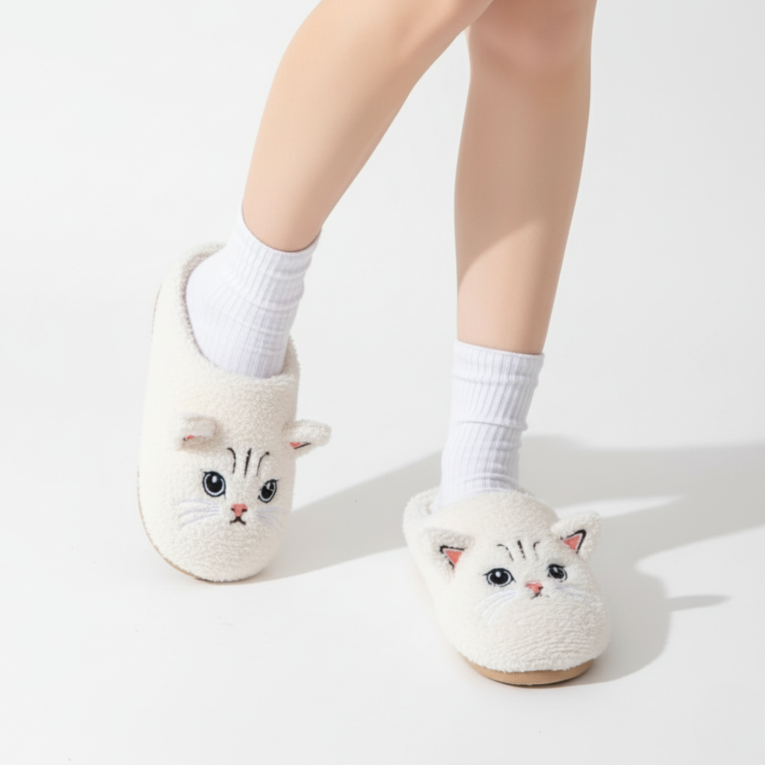 Zapatillas de casa acogedoras con diseño de bigotes