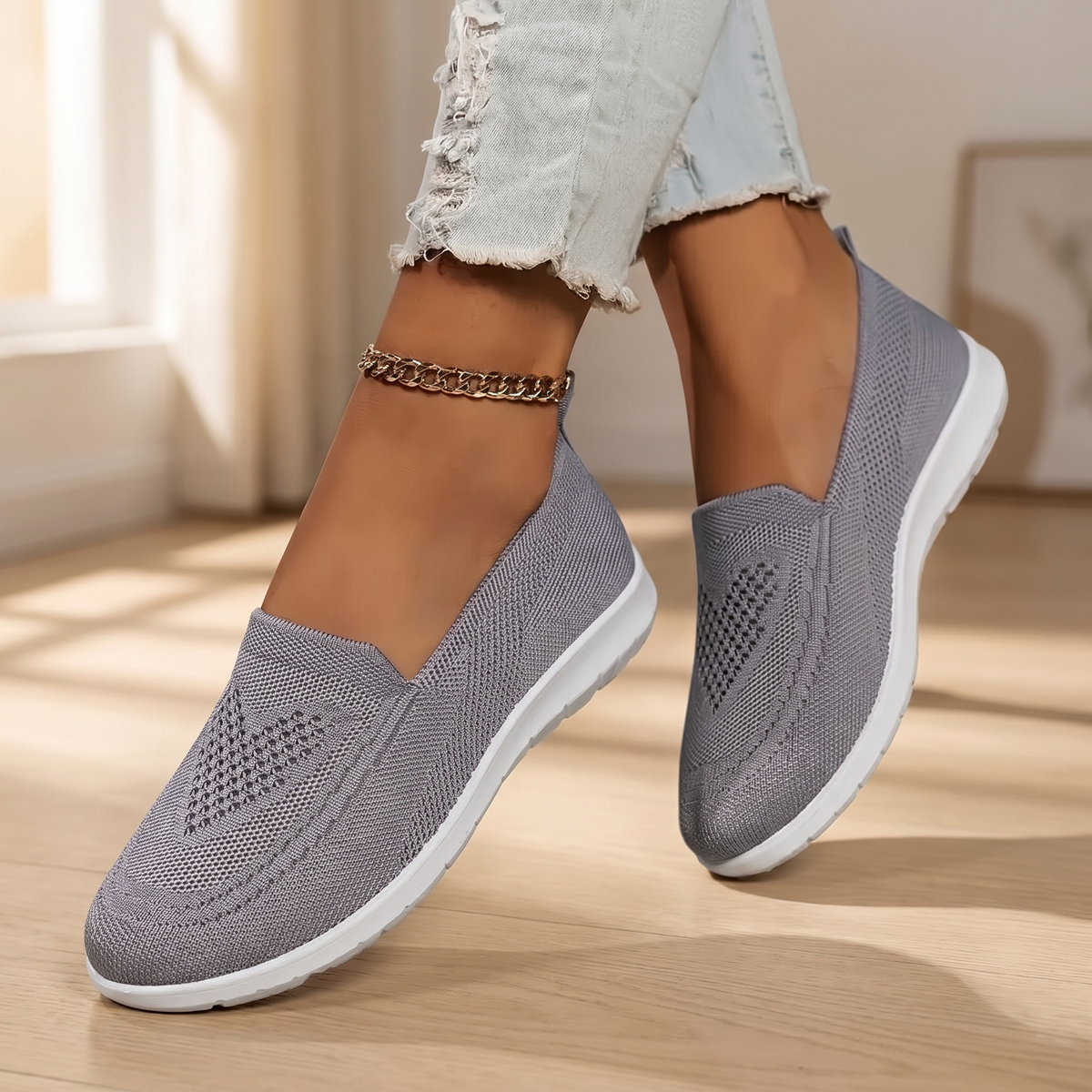 Zapatillas Deporte Slip-On de Punto para Mujer | Calzado de Paseo Transpirable con Amortiguación