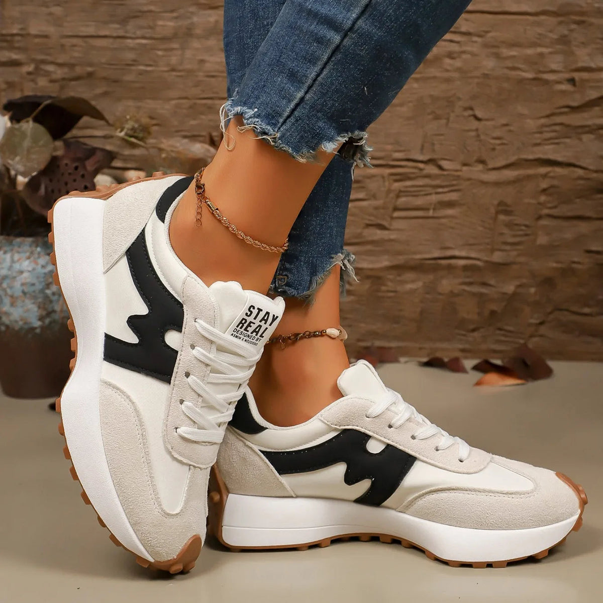 Zapatillas deportivas con plataforma a rayas para mujer