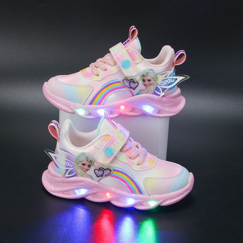 Zapatillas Deportivas Infantiles con Purpurina y Arcoíris - Calzado Infantil con Luces LED